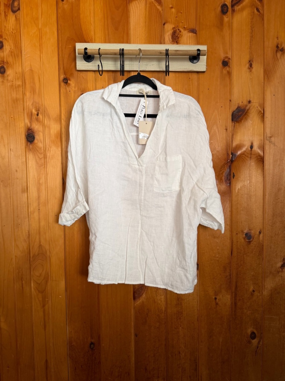 Lightweight White Linen V-Neck Shirt